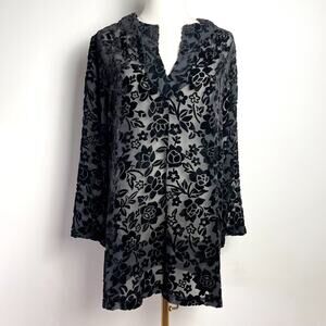 Vintage Sheer Blouse Small Black Velvet Burnout Whimsigoth Drapey Fairy Grunge